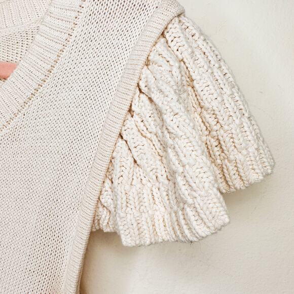 Eloquii Flutter Cap Sleeve Sheer Ivory Cream Knit Sweater Mini Dress 22 or 24 - Picture 6 of 14